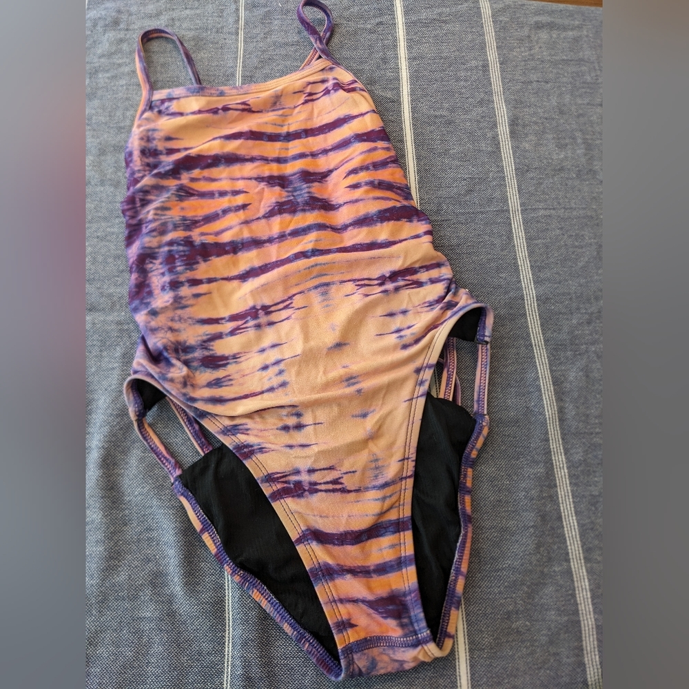 Jolyn swimsuit size 28 tieback purple peach light pink used